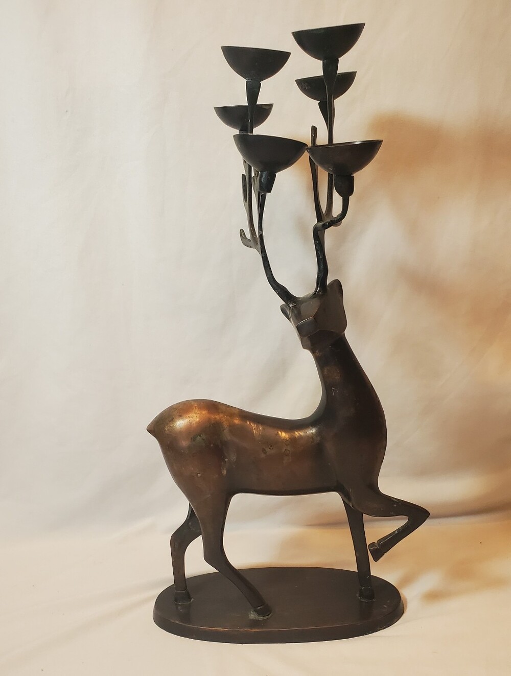Pottery Barn Vtg Metal Deer Candle Holder Dark Bronze Finish 6-Point Candleabra